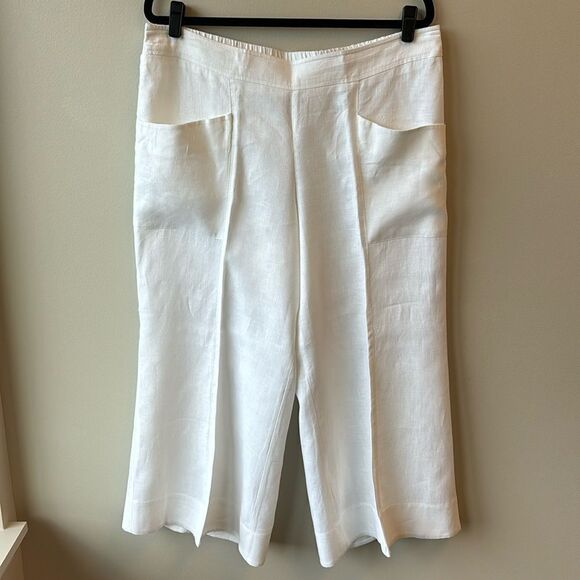 Cousin Earl Large white linen pants cropped elastic waist - Picture 1 of 5